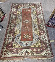 RED AND BEIGE MIDDLE EASTERN CARPET 220 X 126 CM