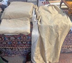 PAIR OF GOLD LEAF PATTERN CURTAINS, DROP 178CM X WIDTH 125CM AND ONE OTHER PAIR OF GOLD,