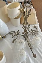 METAL 3 BRANCH CHANDELIER WITH WHITE GLASS SHADES