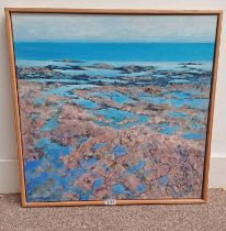 FRANCES INNES (ARR) 'RED GRANITE SHORE' SIGNED FRAMED OIL PAINTING 61CM X 61 CM