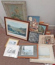 SELECTION OF WATER COLOURS, PRINTS ETC TO INCLUDE K.