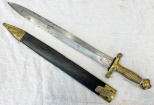 FRENCH 1831 ARTILLERYMAN'S SIDE ARM SWORD WITH 49CM LONG DOUBLE EDGED BLADE WITH ETCHING & DATED
