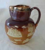 ROYAL DOULTON SILVER MOUNTED HUNTING WARE JUG, NO. 5831 - 20.