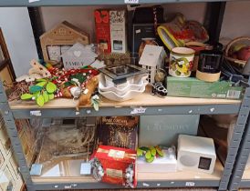 VARIOUS PORCELAIN, GLASSWARE, PLASTIC BOXES, SCALES, SCENTED CANDLES,