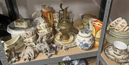 VARIOUS CORONATION MUGS & CUPS, ART POTTERY, WALL PLATES, TUSKER ELEPHANT FIGURES,