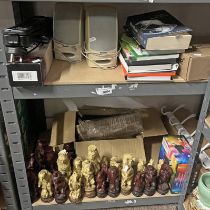 GOOD SELECTION OF VARIOUS RESIN CHESS PIECES / FIGURES OF ANIMALS, BOOKS,