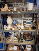 VARIOUS GLASS & PORCELAIN OVER 4 SHELVES