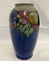 ROYAL DOULTON STONEWARE VASE WITH FRUIT AND FLORAL DECORATION,