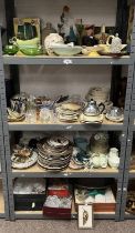 SELECTION OF ART POTTERY, MEAKIN DINNERWARE, BOXED CRYSTAL GLASSES, KINCAID PLATE,
