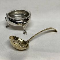 SILVER GILT CREAM LADLE WITH FRUIT EMBOSSED DECORATION BY S G JACOBS,
