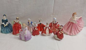 10 ROYAL DOULTON FIGURES INCLUDING HN 2037 GOODY TWO SHOES, HN 2123 ROSE,