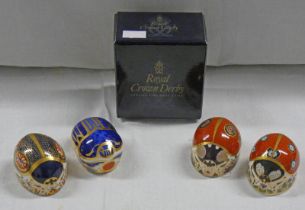 4 ROYAL CROWN DERBY IMARI PAPERWEIGHTS: MILLENNIUM BUG WITH GOLD STOPPER,