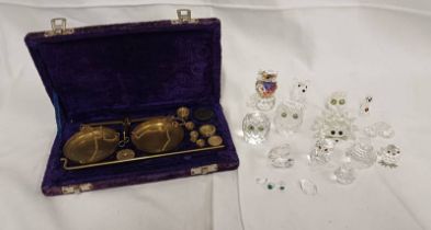 SWAROVSKI HEDGEHOG & VARIOUS OTHER SWAROVSKI CRYSTAL & SET OF CASED BRASS SCALES