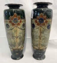PAIR OF ROYAL DOULTON STONEWARE VASES WITH FLORAL DECORATION, 35.