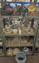 SELECTION OF STONEWARE JARS, SELECTION OF DATE STAMPS, ORIENTAL BRASS PLATES, BLUE & WHITE WARE,