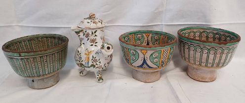 3 EASTERN POTTERY BOWLS 13.