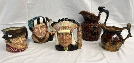 3 ROYAL DOULTON CHARACTER JUGS TO INCLUDE THE FALCONER, NOTH AMERICAN INDIAN,