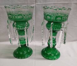 PAIR OF GREEN GLASS GIRONDELLES - 32 CM TALL