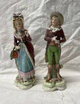 PAIR OF CHELSEA STYLE PORCELAIN FIGURES WITH GOLD ANCHOR MARK TO REVERSE 17CM TALL