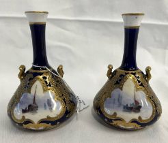 PAIR ROYAL CROWN DERBY VASES WITH NAUTICAL SCENE DECORATION Condition Report: weighs