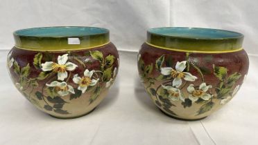 PAIR OF DOULTON LAMBETH JARDINIERE'S WITH FLORAL DECORATION, 18.