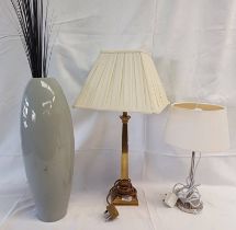 BRASS TABLE LAMP & ONE OTHER & PORCELAIN VASE.