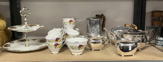 3 PIECE SILVER PLATED TEASET, PICQUOT WARE TEAPOT & HOT WATER JUG,