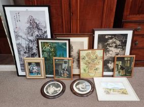 SELECTION OF PRINTS ETC TO INCLUDE ; ORIENTAL SCENE OF A MOUNTAIN TRACK, VINCENT VAN GOUGH,