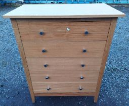 OAK CHEST OF 5 DRAWERS - 105 CM TALL X 83 CM WIDE