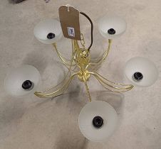 METAL 5 BRANCH CENTRE LIGHT FIXTURE WITH FROSTED GLASS SHADES