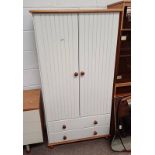 PAINTED PINE 2 DOOR WARDROBE WITH 2 DRAWERS TO BASE,