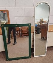 RECTANGULAR MIRROR WITH GREEN & GILT DECORATIVE PAINTED FRAME & 1 OTHER MIRROR