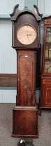 19TH CENTURY MAHOGANY LONG CASE CLOCK WITH CIRCULAR COPPER DIAL & BOXWOOD INLAID CASE WITH 2