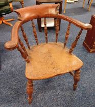 LATE 19TH/EARLY 20TH CENTURY CAPTAINS CHAIR WITH TURNED BACK ON TURNED SUPPORTS