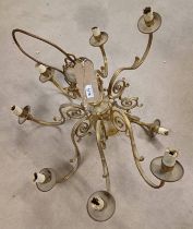BRASS 8 BRANCH CHANDELIER Condition Report: The lot has several cosmetic marks,