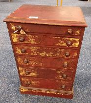 19TH CENTURY MINIATURE CHEST OF 6 DRAWERS ON PLINTH BASE.