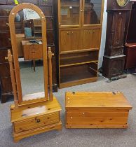 PINE CHEVAL MIRROR WITH SINGLE DRAWER TO BASE & PINE BOX