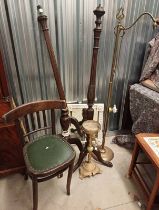 MAHOGANY STANDARD LAMP WITH DECORATIVE REEDED COLUMN ON 3 BALL & CLAW SUPPORTS,
