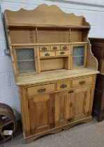 LATE 19TH CENTURY/ EARLY 20TH CENTURY PINE DRESSER WITH GALLERY BACK OVER 3 DRAWERS WITH 3 PANEL