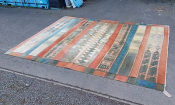 MIDDLE EASTERN STYLE CARPET WITH BLUE & ORANGE PATTERN,