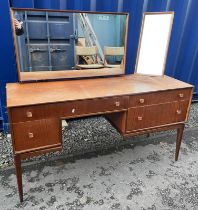 MCINTOSH TEAK DRESSING TABLE WITH SWING MIRROR & ADJUSTABLE MIRROR OVER 4 DRAWERS ON TAPERED