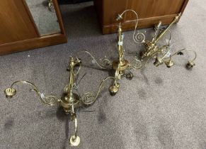 SET OF 3 20TH CENTURY 4 BRANCH GILT METAL CHANDELIERS