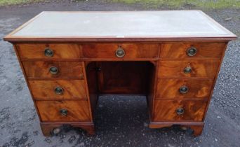 19TH CENTURY MAHOGANY KNEE HOLE DESK WITH LEATHER INSET TOP,