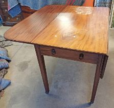 19TH CENTURY INLAID MAHOGANY PEMBROKE TABLE ON SQUARE TAPERED SUPPORTS.