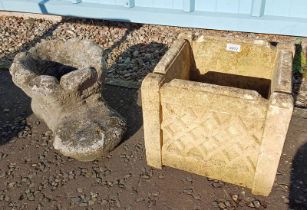 RECONSTITUTED STONE PLANTER MODELLED AFTER BOOT & 1 OTHER PLANTER