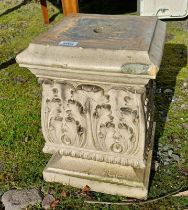 RECONSTITUTED STONE GARDEN PLINTH WITH EMBOSSED DECORATION