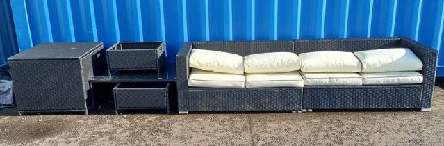 RATTAN GARDEN SETTEE, MATCHING COFFEE TABLE,