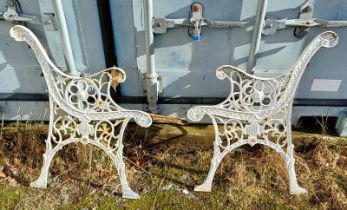 PAIR OF PAINTED METAL BENCH ENDS