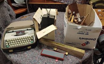 OLYMPIA TYPEWRITER, GOOD SELECTION OF TOOLS TO INCLUDE W MARPLES & SONS SPIRIT LEVEL,