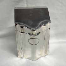 SILVER TEA CADDY IN THE FORM OF A GEORGIAN KNIFE BOX BY THOMAS BRADBURY & SONS, SHEFFIELD 1909 - 10.